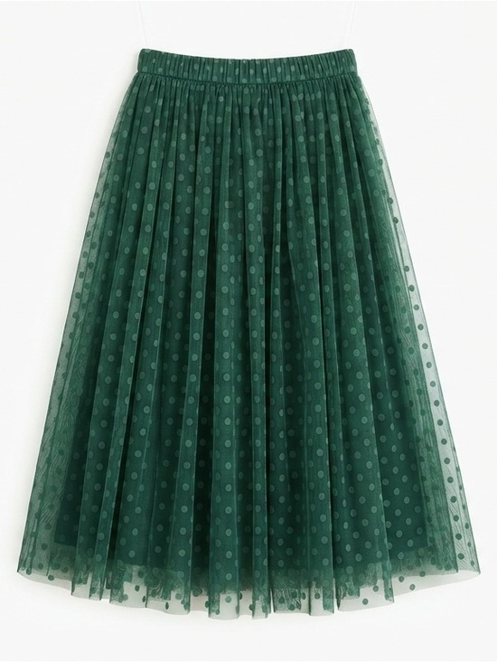 J. Crew Dresses & Skirts - J. Crew Dark Green Tulle Polka Dot Midi Skirt